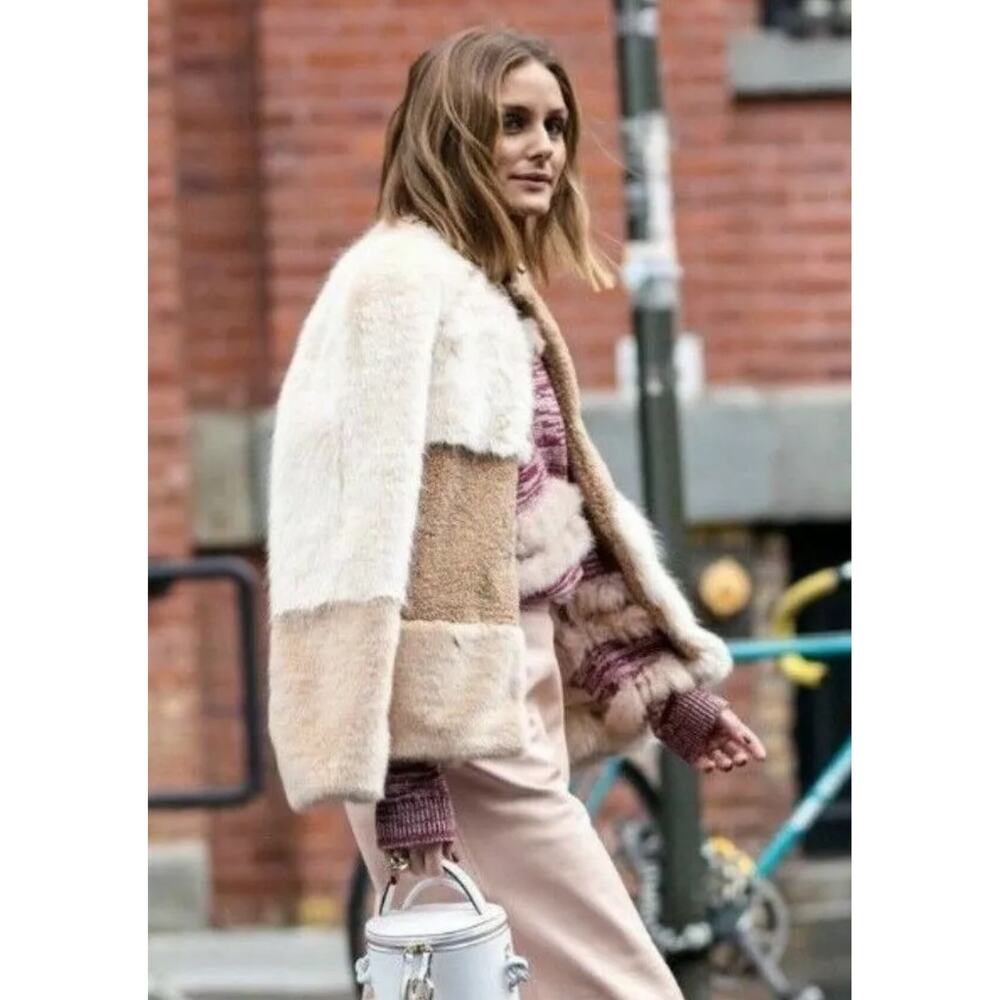 Zara TRF‎ Patchwork Faux Fur Teddy Jacket Tan Winter Coat Beige Sz L